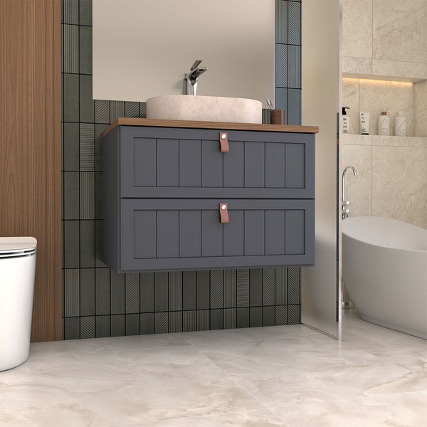 Armário de Banheiro Valencia 80 Cm 1 Porta e 1 Gaveta 100% Mdf Titanium/Freijó - Panorama Móveis