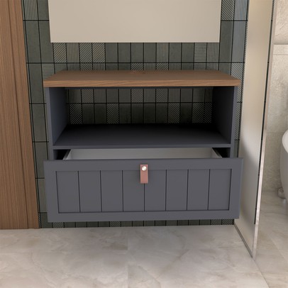 Armário de Banheiro Valencia 60 Cm 1 Porta e 1 Gaveta 100% Mdf Titanium/Freijó - Panorama Móveis