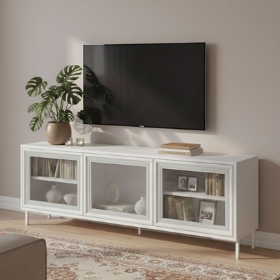 Rack para TV Até 55 Polegadas Refresh 3 Portas 2 Prateleiras com Vidro Branco - Brv