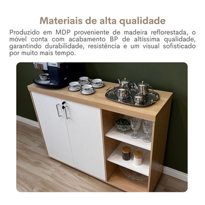 Armário para Escritório Tamburato 2 Portas 4 Prateleiras Carvalho/Branco - Artany Móveis