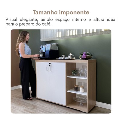 Armário para Escritório Tamburato 2 Portas 4 Prateleiras Carvalho/Branco - Artany Móveis