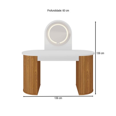 Penteadeira Glamour 1 Gaveta com Espelho e Led Branco/Freijó - Artany Móveis