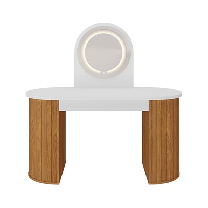 Penteadeira Glamour 1 Gaveta com Espelho e Led Branco/Freijó - Artany Móveis