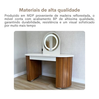 Penteadeira Glamour 1 Gaveta com Espelho e Led Branco/Freijó - Artany Móveis