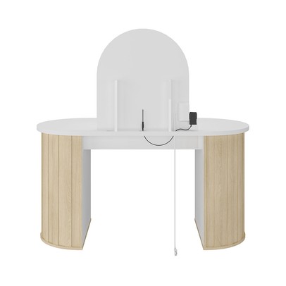 Penteadeira Glamour 1 Gaveta com Espelho e Led Branco/Carvalho - Artany Móveis