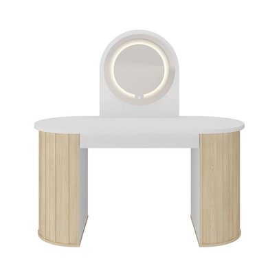 Penteadeira Glamour 1 Gaveta com Espelho e Led Branco/Carvalho - Artany Móveis