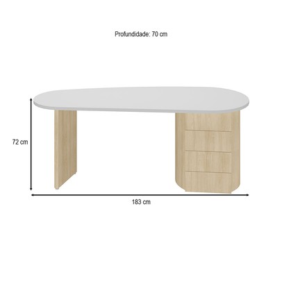 Mesa para Escritório Ovale 4 Gavetas Branco/Carvalho - Artany Móveis