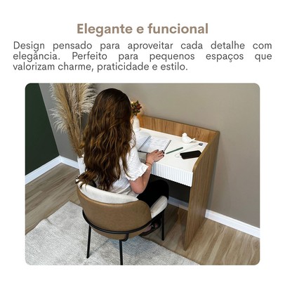 Mesa para Escritório Petit 2 Gavetas Canelado Olmo/Branco - Artany Móveis
