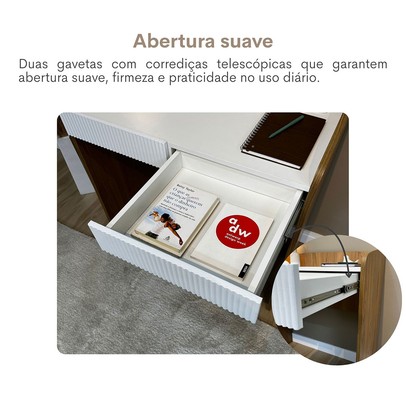 Mesa para Escritório Petit 2 Gavetas Canelado Olmo/Branco - Artany Móveis