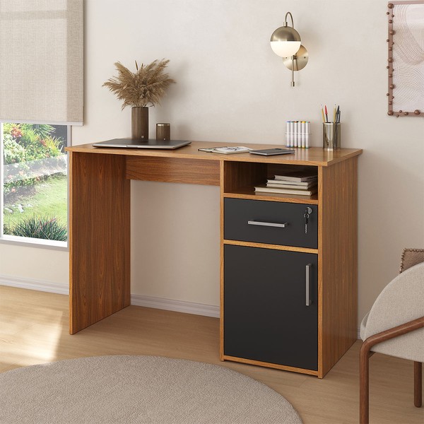 Mesa Escrivaninha Hall 1 Porta 1 Gaveta Freijó/Preto - Artany