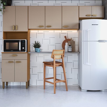 Cozinha Compacta Zurique 9 Portas 1 Gaveta Freijó/Camurça- Indekés