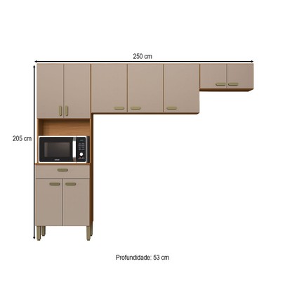 Cozinha Compacta Zurique 9 Portas 1 Gaveta Freijó/Camurça- Indekés