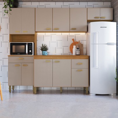 Cozinha Completa Zurique 12 Portas 2 Gavetas 6226 Freijó/Camurça - Indékes