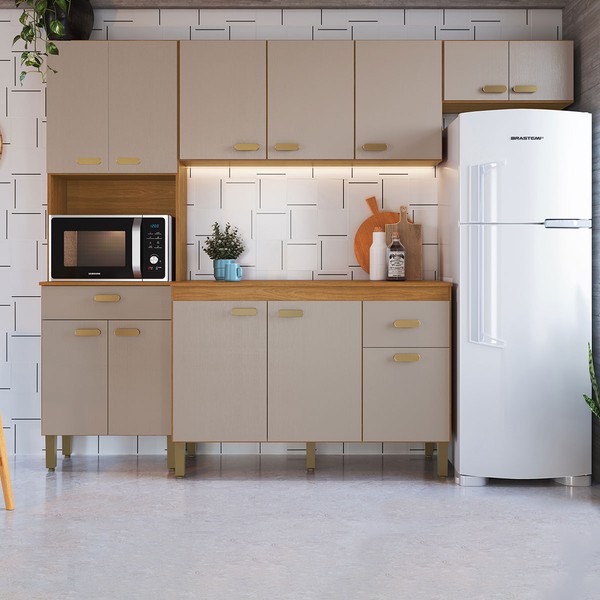 Cozinha Completa Zurique 12 Portas 2 Gavetas 6226 Freijó/Camurça - Indékes