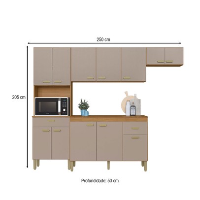 Cozinha Completa Zurique 12 Portas 2 Gavetas 6226 Freijó/Camurça - Indékes