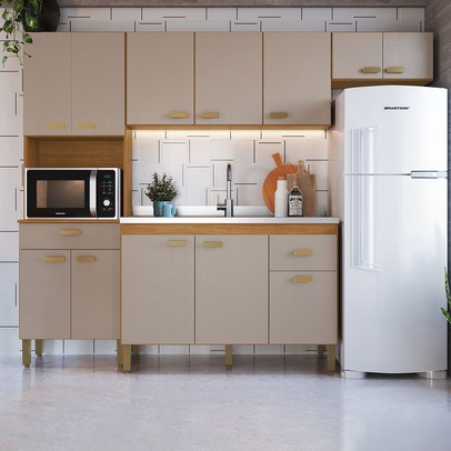 Cozinha Completa Zurique 12 Portas 2 Gavetas Freijo/Camurça - Indekes