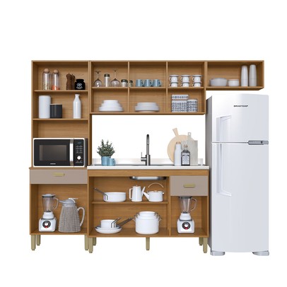 Cozinha Completa Zurique 12 Portas 2 Gavetas Freijo/Camurça - Indekes