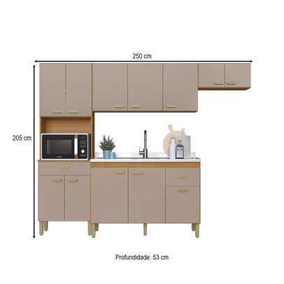 Cozinha Completa Zurique 12 Portas 2 Gavetas Freijo/Camurça - Indekes