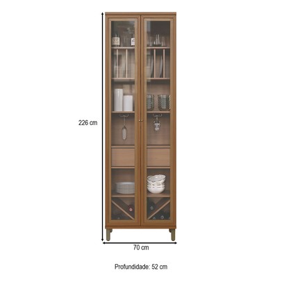 Cristaleira Munique 2 Portas 1 Gaveta com Vidro e Led Freijo - Indekes