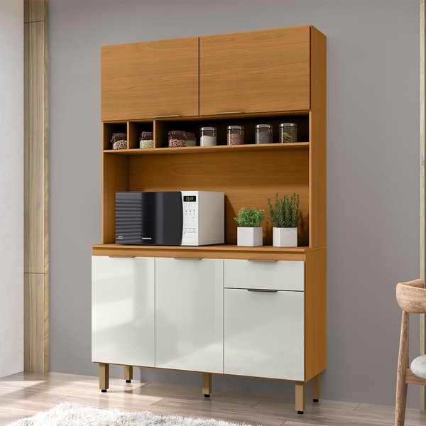 Cozinha Compacta Liz 5 Portas 1 Gaveta Cinamomo/Off White - Mx Móveis