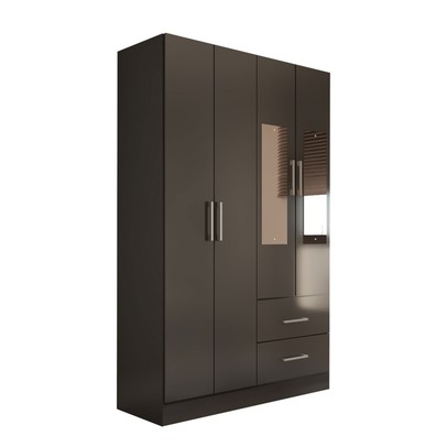 Guarda-Roupa Solteiro Paraná 4 Portas 2 Gavetas com Espelho Preto - Panorama Móveis