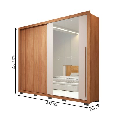 Guarda-Roupa Casal Romanus 2 Portas 4 Gavetas com Espelho Ripado Freijó/Off White - Caemmun