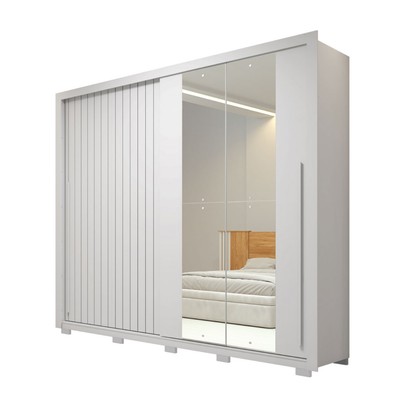 Guarda-Roupa Casal Romanus 2 Portas 4 Gavetas com Espelho Ripado Branco - Caemmun