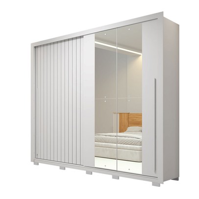 Guarda-Roupa Casal Romanus 2 Portas 4 Gavetas com Espelho Ripado Branco - Caemmun