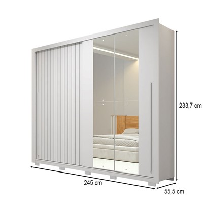 Guarda-Roupa Casal Romanus 2 Portas 4 Gavetas com Espelho Ripado Branco - Caemmun