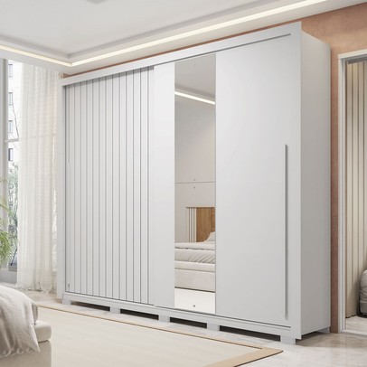 Guarda-Roupa Casal Romanus 2 Portas 4 Gavetas com Espelho Branco - Caemmun