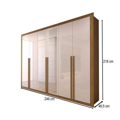Guarda-Roupa Casal Classic 6 Portas 6 Gavetas 100% Mdf com Espelho Cinamomo/Off White - Panorama Moveis