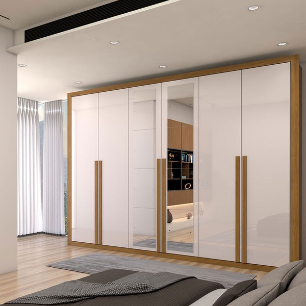 Guarda-Roupa Casal Classic 6 Portas 6 Gavetas 100% Mdf com Espelho Cinamomo/Off White - Panorama Moveis