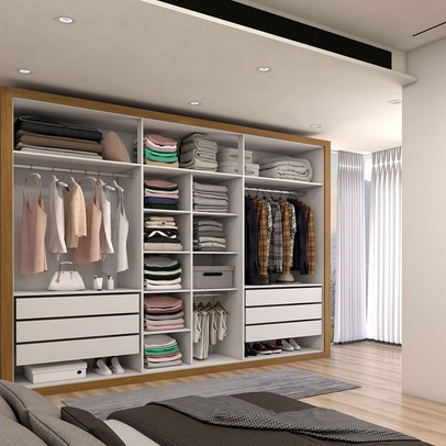 Guarda-Roupa Casal Classic 6 Portas 6 Gavetas 100% Mdf com Espelho Cinamomo/Off White - Panorama Moveis
