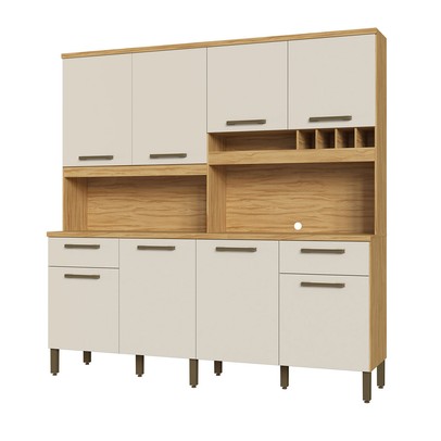Cozinha Compacta Cabernet Prime 8 Portas 2 Gavetas 100% Mdf Amêndoa/Off White - Rio Doce