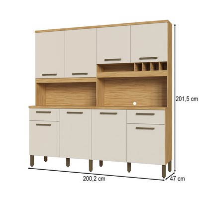 Cozinha Compacta Cabernet Prime 8 Portas 2 Gavetas 100% Mdf Amêndoa/Off White - Rio Doce