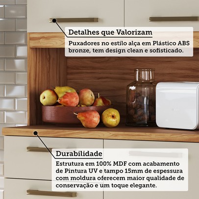 Cozinha Compacta Cabernet Prime 8 Portas 2 Gavetas 100% Mdf Amêndoa/Off White - Rio Doce