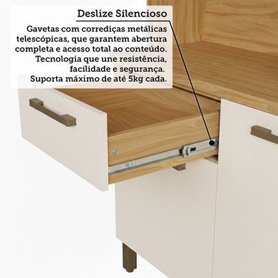 Cozinha Compacta Cabernet Prime 8 Portas 2 Gavetas 100% Mdf Amêndoa/Off White - Rio Doce