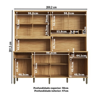 Cozinha Compacta Cabernet Prime 8 Portas 2 Gavetas 100% Mdf Amêndoa/Off White - Rio Doce