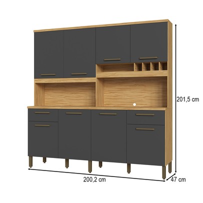 Cozinha Compacta Cabernet Prime 8 Portas 2 Gavetas 100% Mdf Amêndoa/Chumbo - Rio Doce