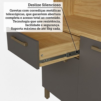 Cozinha Compacta Cabernet Prime 8 Portas 2 Gavetas 100% Mdf Amêndoa/Chumbo - Rio Doce