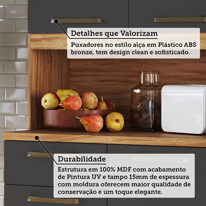 Cozinha Compacta Cabernet Prime 8 Portas 2 Gavetas 100% Mdf Amêndoa/Chumbo - Rio Doce