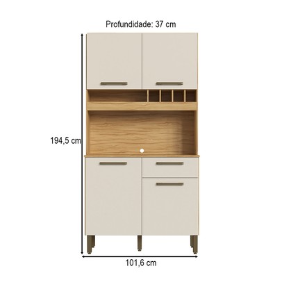 Cozinha Compacta Pinot 4 Portas 1 Gaveta 100% Mdf Amêndoa/Off White - Rio Doce