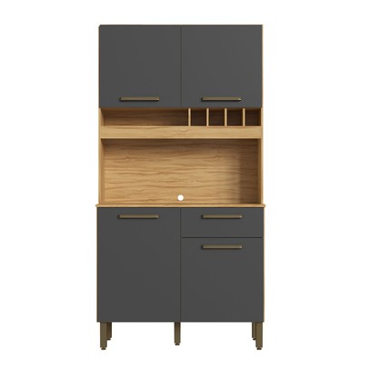 Cozinha Compacta Pinot 4 Portas 1 Gaveta 100% Mdf Chumbo/Amêndoa - Rio Doce