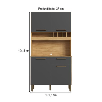 Cozinha Compacta Pinot 4 Portas 1 Gaveta 100% Mdf Chumbo/Amêndoa - Rio Doce