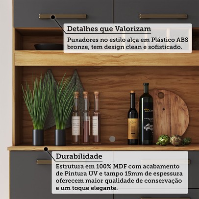 Cozinha Compacta Pinot 4 Portas 1 Gaveta 100% Mdf Chumbo/Amêndoa - Rio Doce