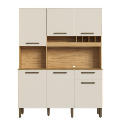 Cozinha Compacta Pinot 6 Portas 1 Gaveta 100% Mdf Amêndoa/Off White - Rio Doce