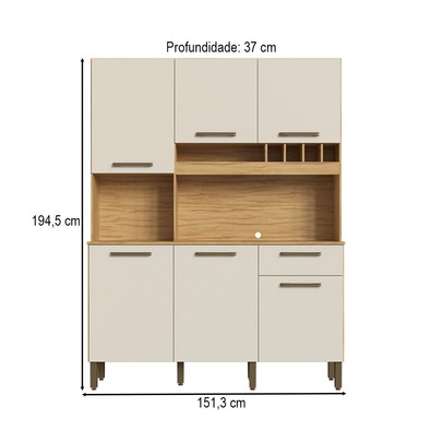 Cozinha Compacta Pinot 6 Portas 1 Gaveta 100% Mdf Amêndoa/Off White - Rio Doce