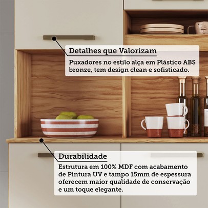 Cozinha Compacta Pinot 6 Portas 1 Gaveta 100% Mdf Amêndoa/Off White - Rio Doce