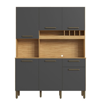 Cozinha Compacta Pinot 6 Portas 1 Gaveta 100% Mdf Amêndoa/Chumbo - Rio Doce