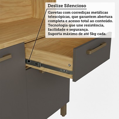 Cozinha Compacta Pinot 6 Portas 1 Gaveta 100% Mdf Amêndoa/Chumbo - Rio Doce
